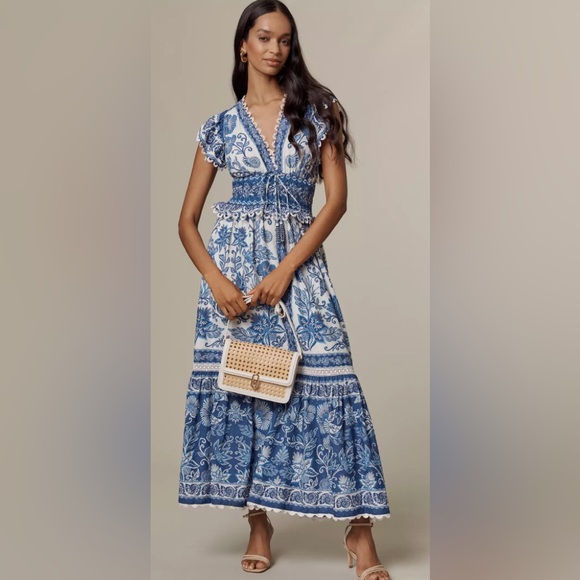 FARM Rio Dresses & Skirts - NWT! Farm Rio Shell Garden Cotton Ruffle Maxi Dress Size: L